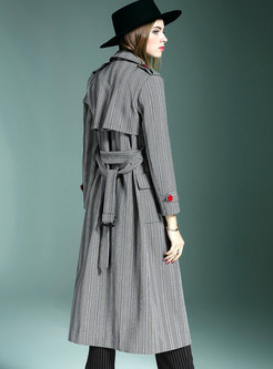 Casual Striped Belted Trench Coat