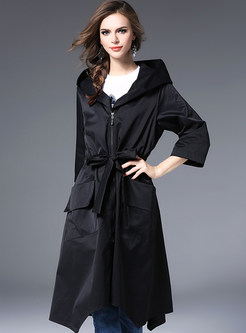 Casual Asymmetric Hooded Trench Coat