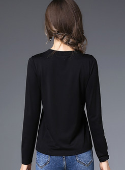 Brief Embroidery Long Sleeve T-shirt