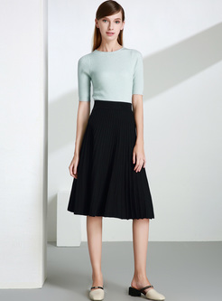 Vintage Elastic Waist Pleat Skirt