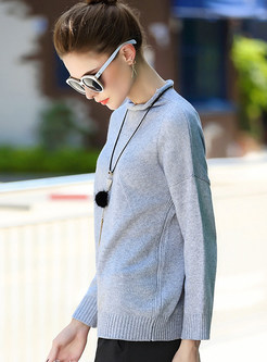 Brief Pure Color Stand Collar Sweater
