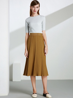 Street Elastic Waist Slim Pleat Skirt