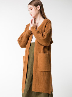 Brief With Pockets Split Knitted Coat 