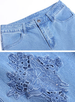 Blue Lace Stitching Denim PencilPants