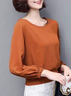 Brief Pure Color Lantern Sleeve T-shirt