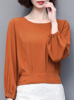 Brief Pure Color Lantern Sleeve T-shirt
