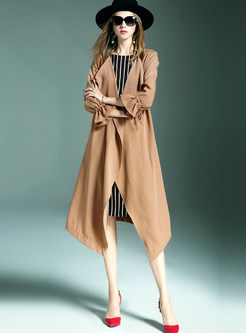 Brief Pure Color Three Quarters Sleeve Tie Trench Coat