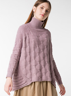 Brief Pure Color Turtle Neck Sweater