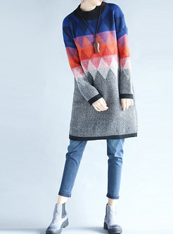 Fashion Loose Contrast Color Knitted Dress