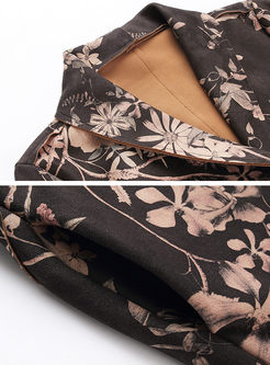 Vintage Belt Floral Print Trench Coat