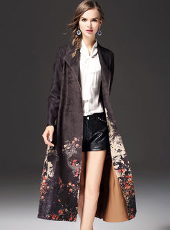 Vintage Floral Print Long Sleeve Trench Coat