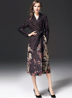 Vintage Floral Print Long Sleeve Trench Coat
