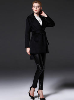 Brief Pure Color Belt Asymmetry Trench Coat