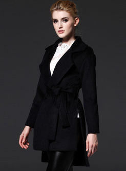Brief Pure Color Belt Asymmetry Trench Coat