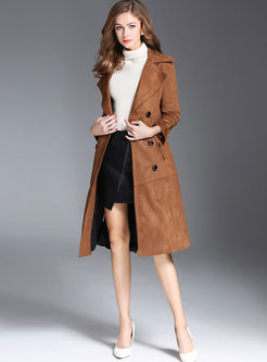 Street Double-breasted Turn Down Collar Trench Coat