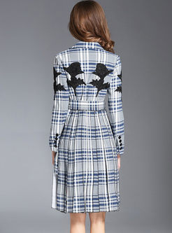 Brief Plaid Long Sleeve Belt Trench Coat