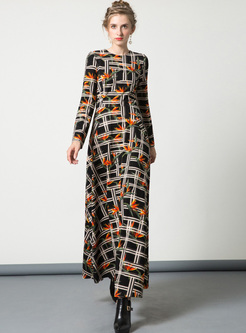 Street Striped Print Waist Maxi Dress