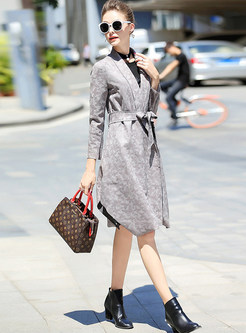Chic Butterfly Print Belted Trench Coat