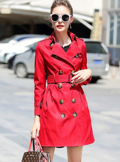 Double-breasted Cotton Belted Trench Coat