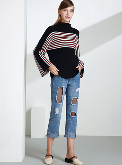 Street Striped Color-blocked Loose Sweater