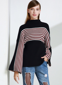 Street Striped Color-blocked Loose Sweater