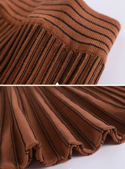 Brown Vintage Elastic Waist Pleat Skirt