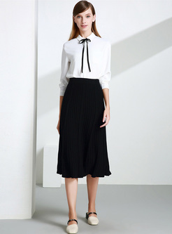 Brief Black Elastic Waist Slim Pleat Skirt