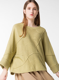 Brief Pure Color O-neck Pullover Sweater