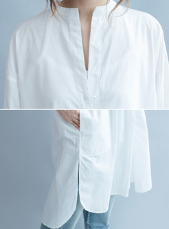 White Asymmetric Cotton Shift Dress