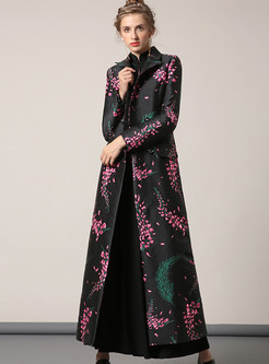 Chic Embroidery Double-breasted Trench Coat