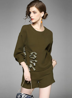 Green Brief Three Quarters Sleeve Two-piece Outfits