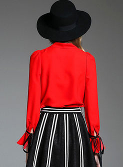 Red Sweet Bowknot Flare Sleeve Blouse