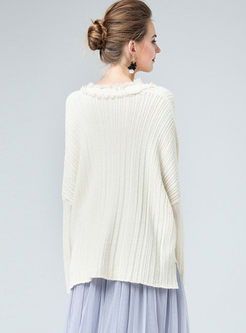 Brief V-neck Asymmetry Hem Wool Knitted Sweater