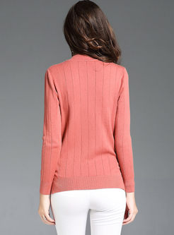 Brief Stand Collar Long Sleeve Wool Sweater