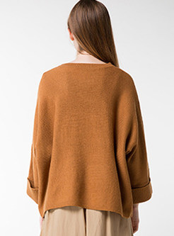 Brief Pure Color O-neck Pullover Sweater
