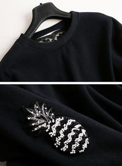Nail Bead Embroidered Long Sleeve Hoodie