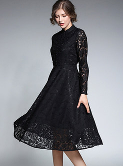 Chic Lace Hollow Out Skater Dress