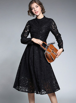 Chic Lace Hollow Out Skater Dress