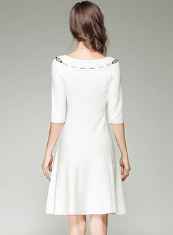 Elegant Beaded Hollow Knitted Dress