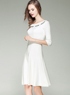Elegant Beaded Hollow Knitted Dress