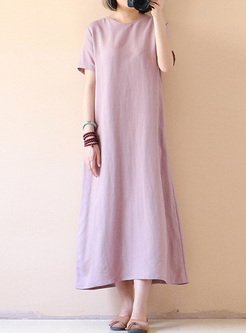 Pink Brief Pure Color Short Sleeve T-shirt Dress