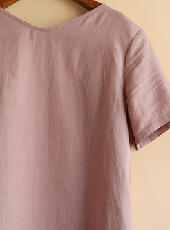 Pink Brief Pure Color Short Sleeve T-shirt Dress