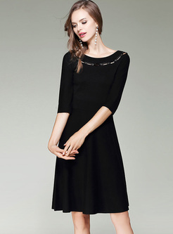 Black Beaded Hollow Knitted Dress