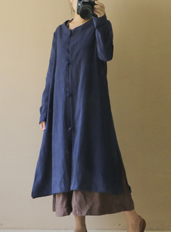 Oversized Single-breasted Blue Coat
