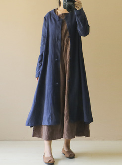 Oversized Single-breasted Blue Coat