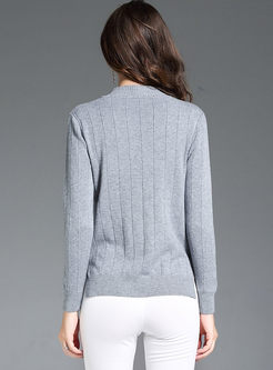 Brief Stand Collar Long Sleeve Wool Sweater
