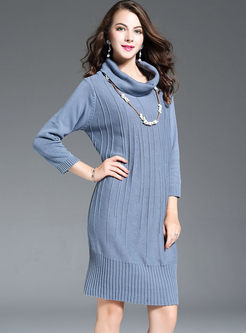 Stylish Turtle Neck Splicing Loose Knitted Dress