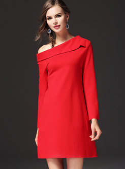 Party Cold-shoulder Red Shift Dress
