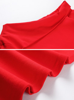 Party Cold-shoulder Red Shift Dress