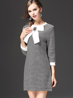 Fashion Bow-front Striped Knitted Dress